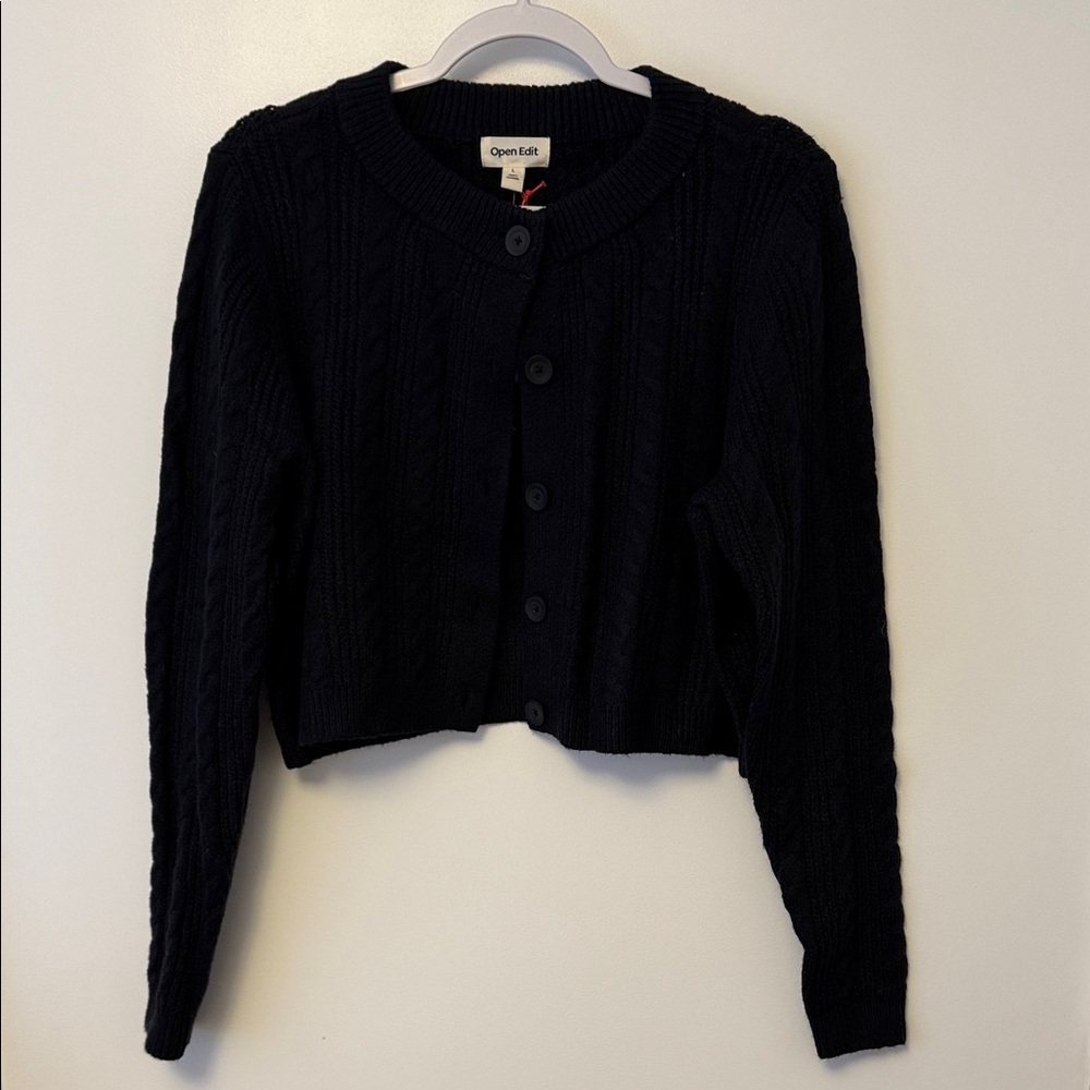 NWT Open Edit Cable Knit Cardigan Black Medium